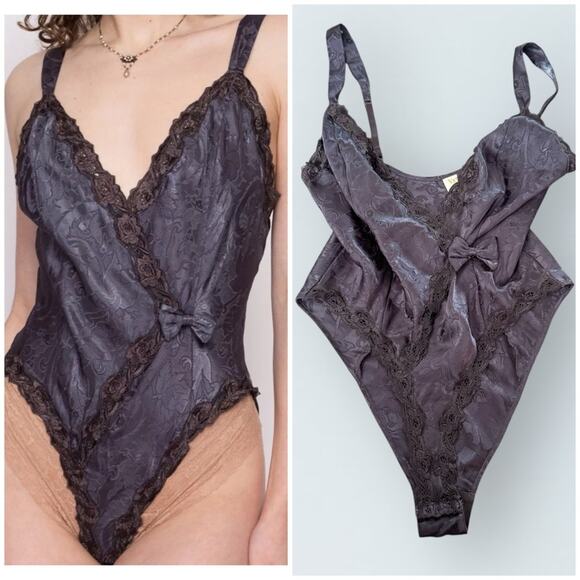 Vintage 90s Victoria's Secret lingerie bodysuit in charcoal grey, small - Picture 1 of 7
